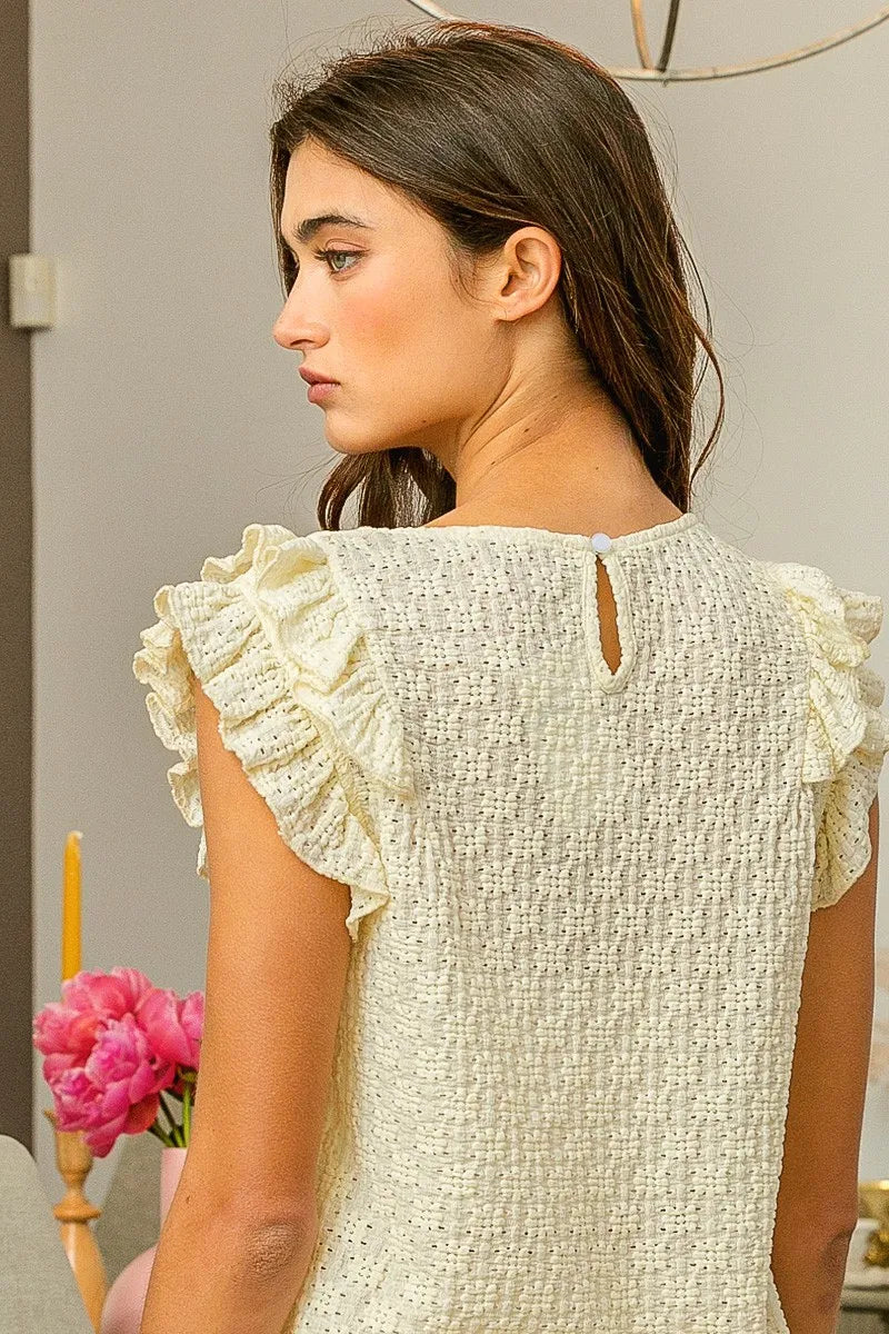 BiBi Floral Ruffled Armhole V-Neck Top