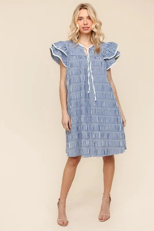Haptics Double Ruffle Sleeve Dress with Side Pockets