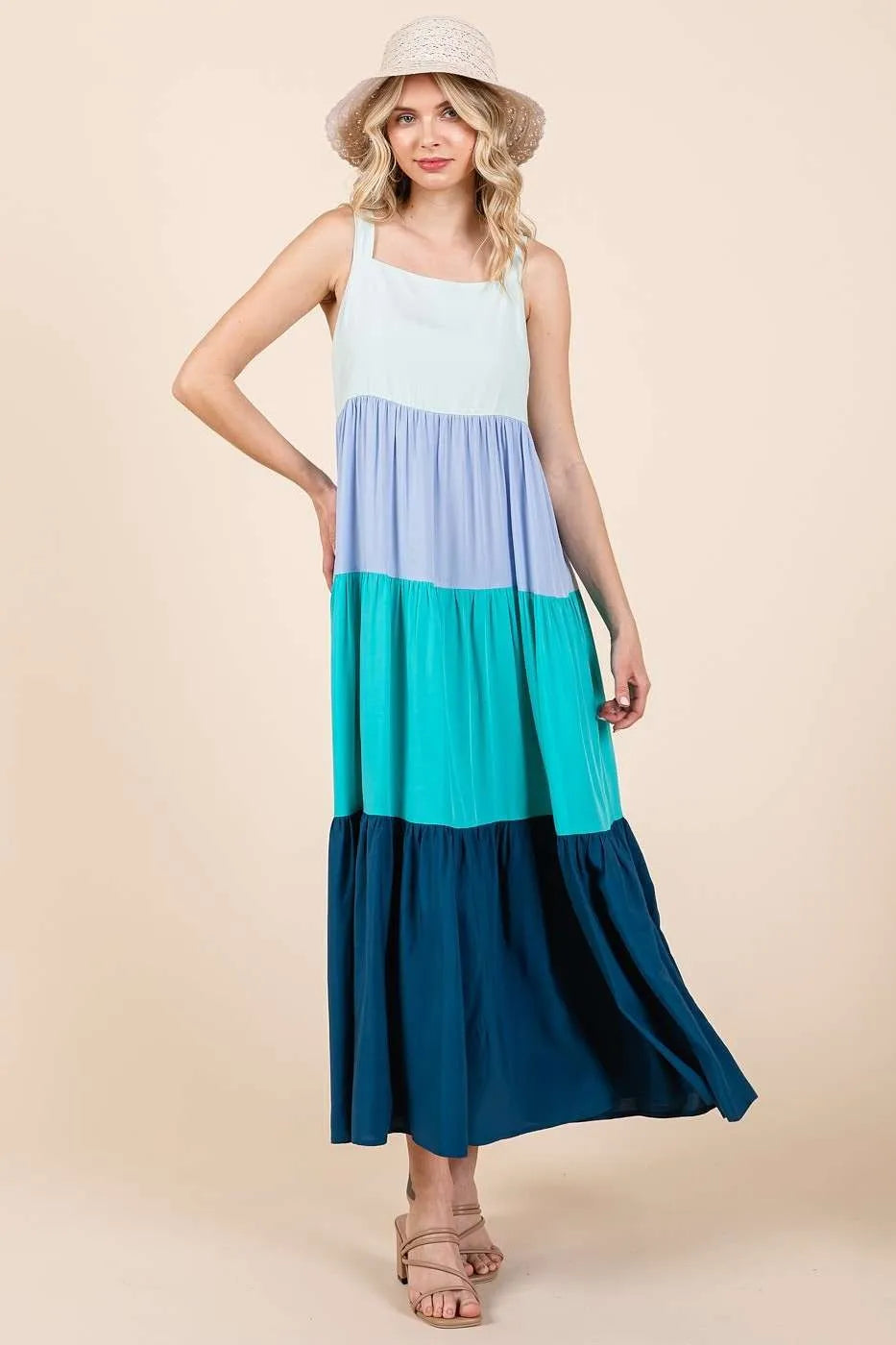 Mittoshop Color Block Tiered Pull-On Maxi Dress