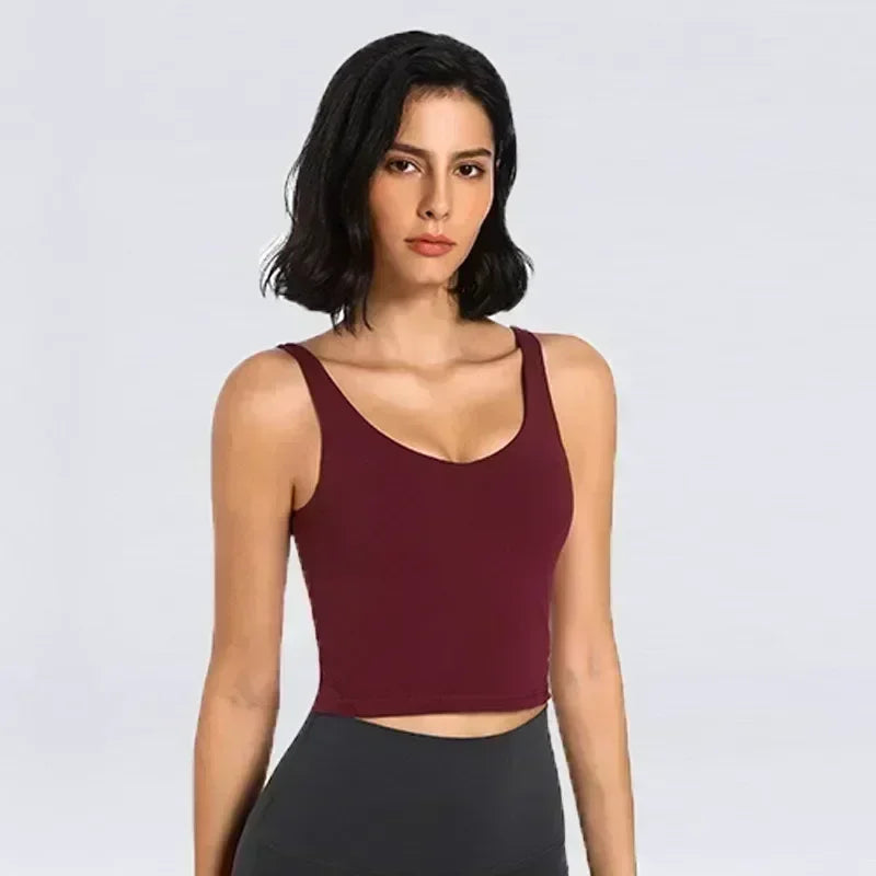 Deep U Back Tank Top with push-up Breathable Bra