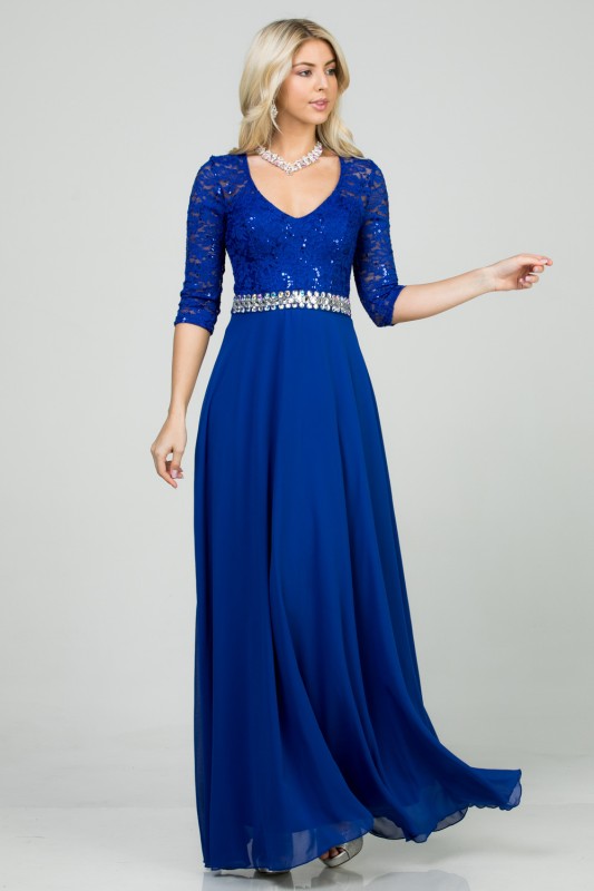 La Scala Chiffon A-Line Dress with Rhinestone Embellishment