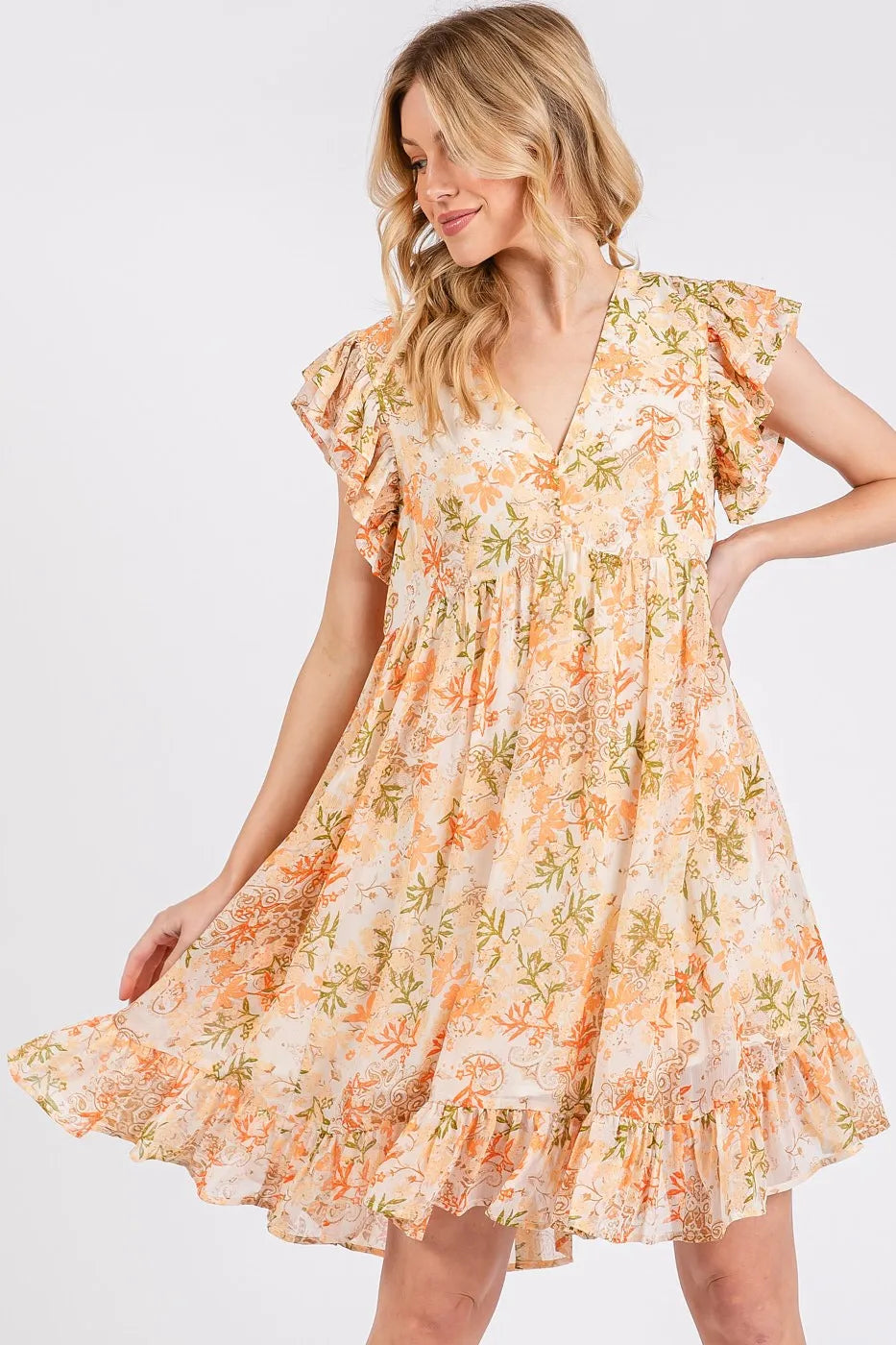 Mittoshop Floral Chiffon Ruffle Short Sleeve Mini Dress