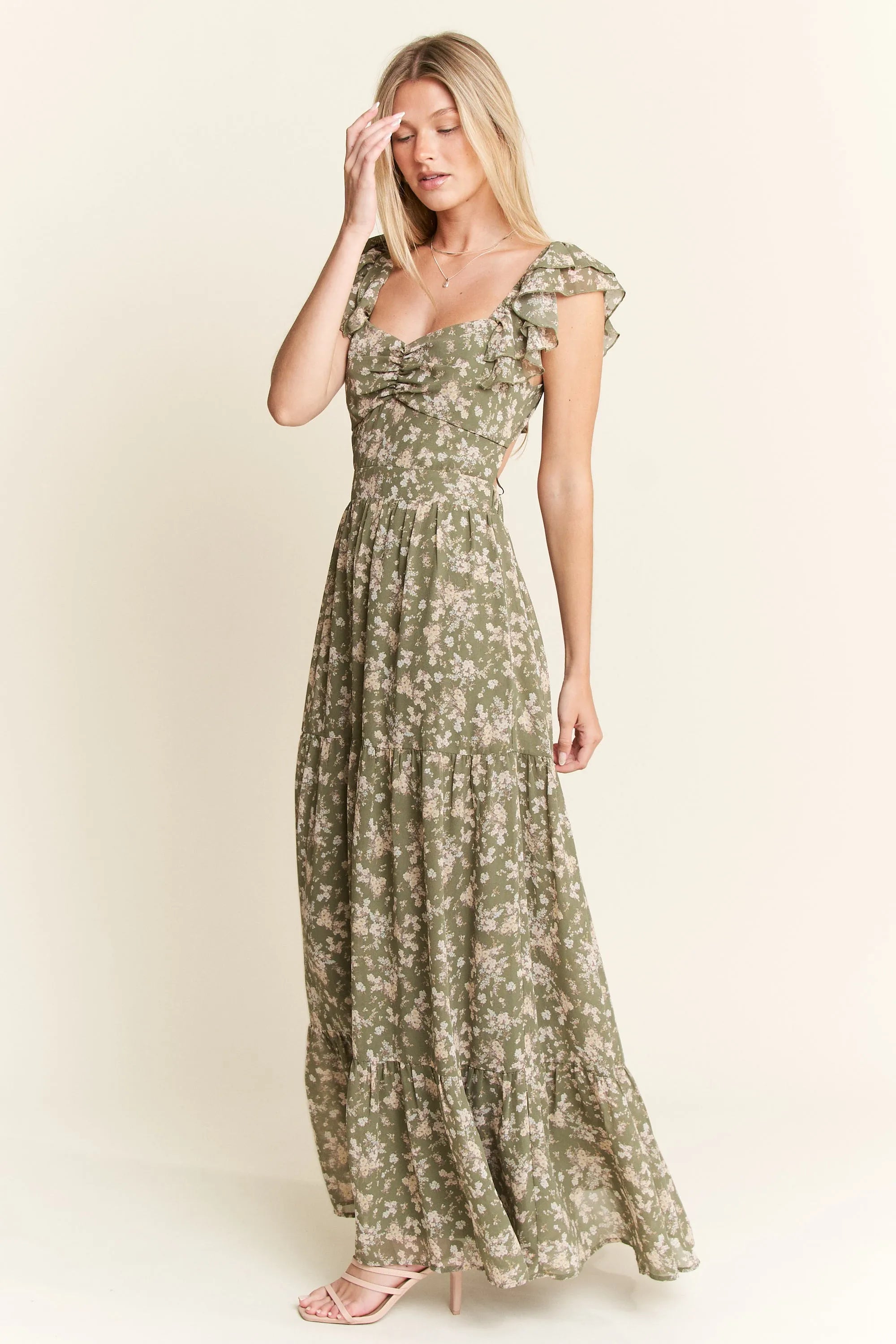 Jade By Jane Ruffle Sleeve Tiered Maxi Dress