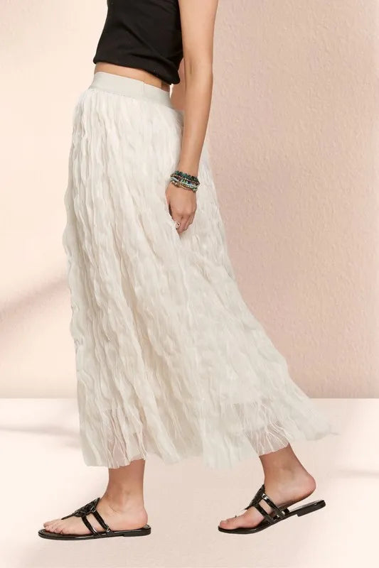 ADORA Elastic Waist Cloud Fluffy Maxi Skirt in Beige