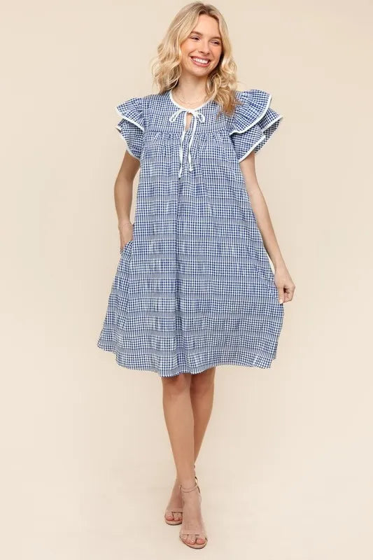 Haptics Double Ruffle Sleeve Dress with Side Pockets