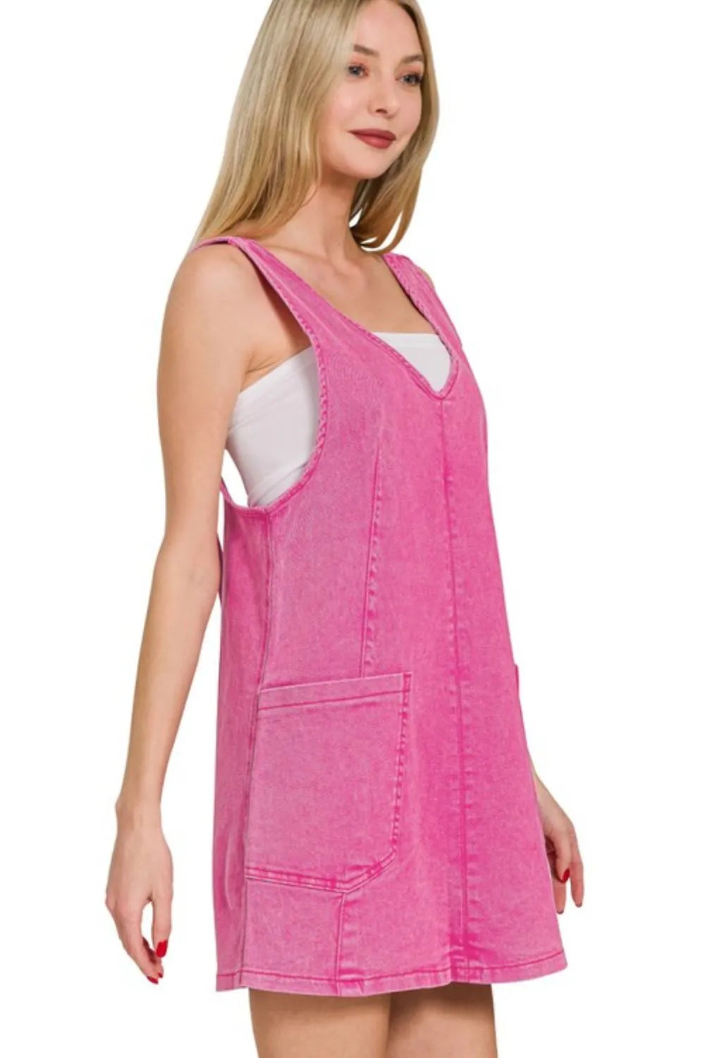 Zenana Washed Adjustable Strap Denim Overall Dress