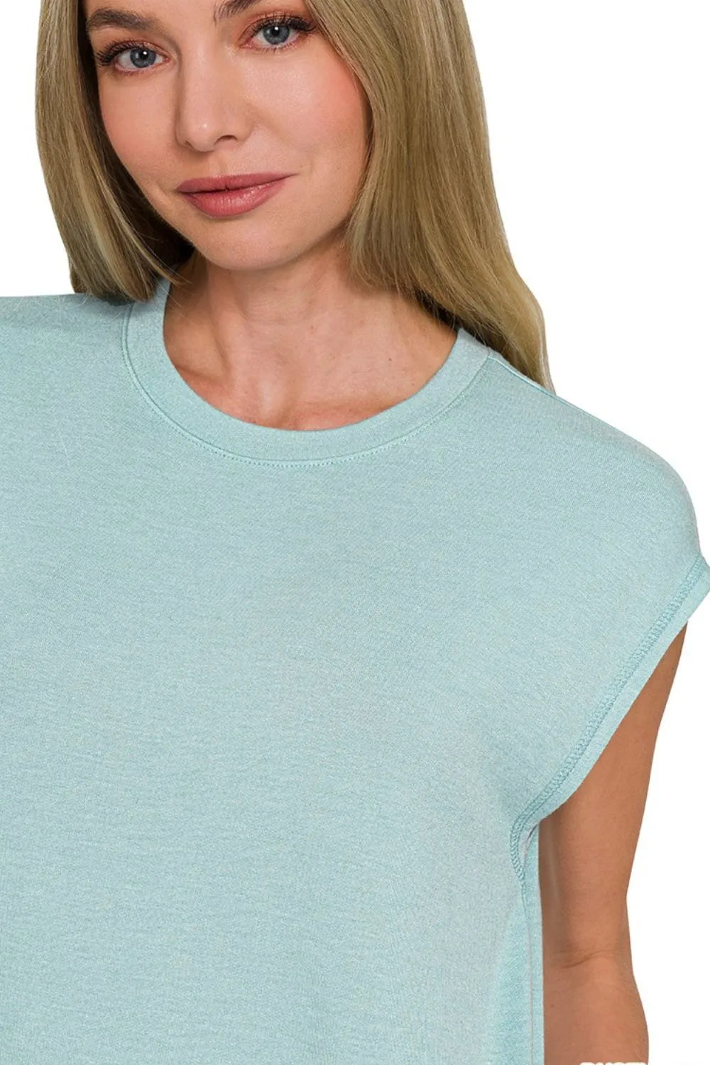 Zenana French Terry Sleeveless Round Neck Midi Dress in Teal