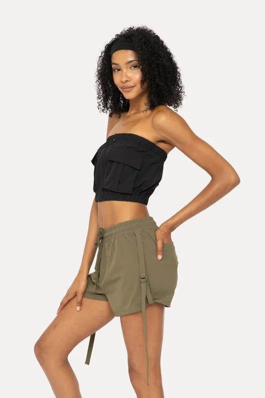 MONO B Cargochic Ribstop Tube Top in Black