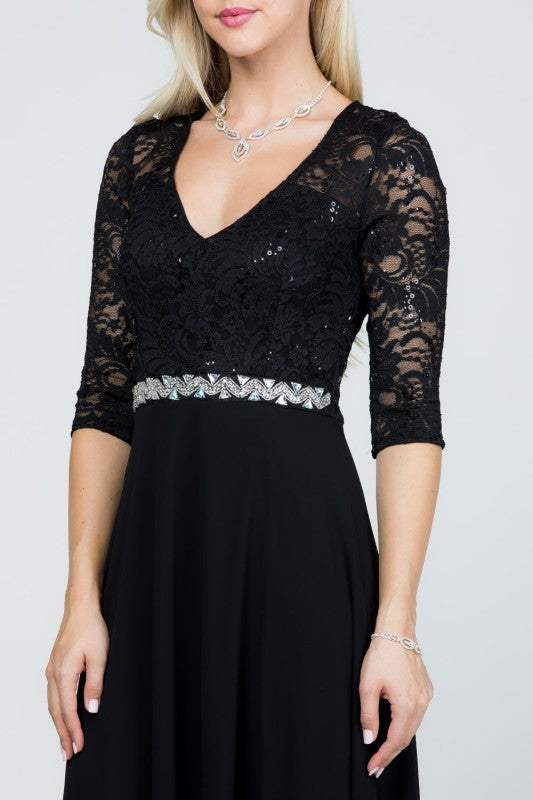La Scala Chiffon A-Line Dress with Rhinestone Embellishment