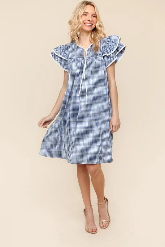 Haptics Double Ruffle Sleeve Dress with Side Pockets