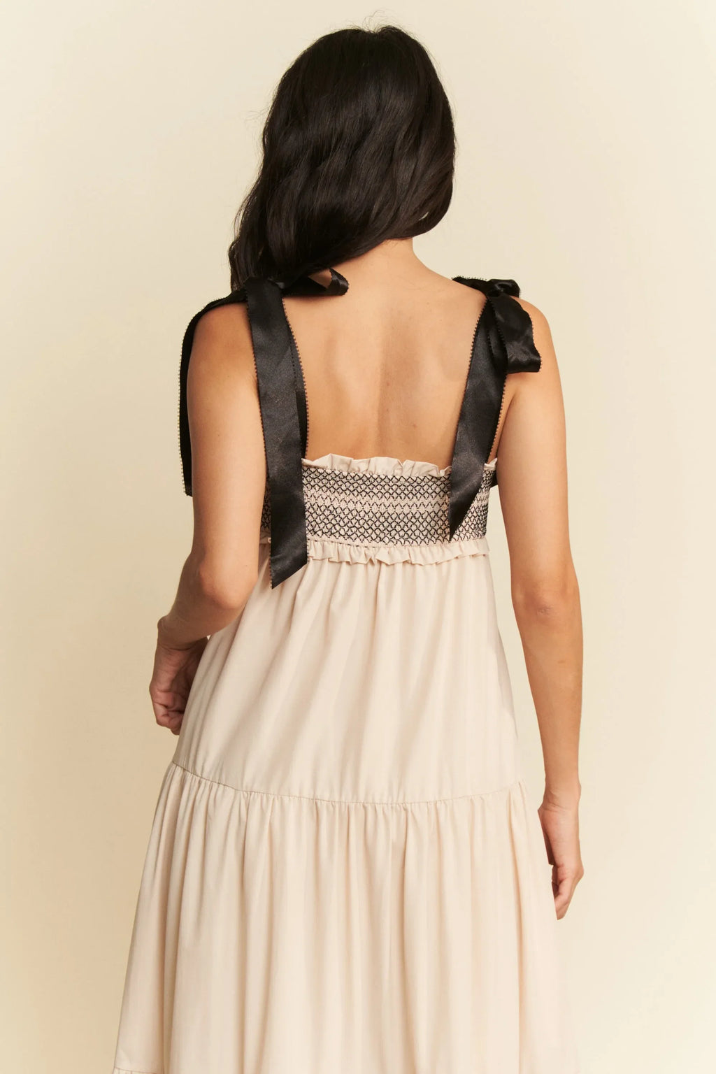 Davi & Dani Multi Contrast Smocked Bodice Straps Maxi Dress