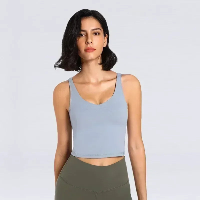 Deep U Back Tank Top with push-up Breathable Bra