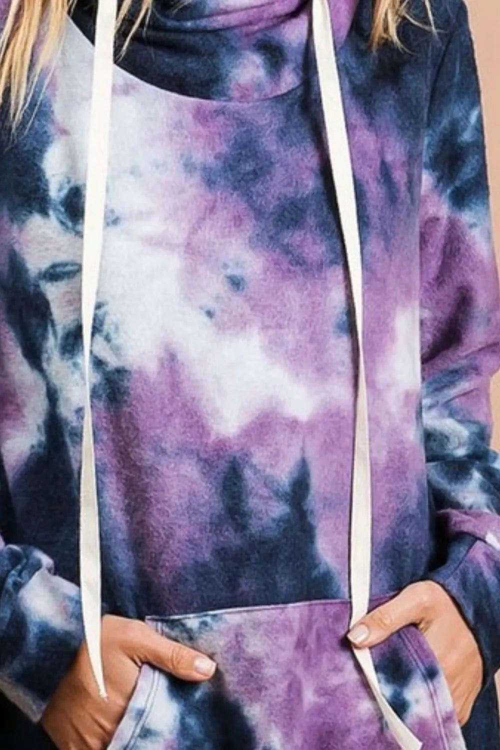BiBi Brushed Tie Dye Overlapped Turtle Neck Sweatshirt in Purple