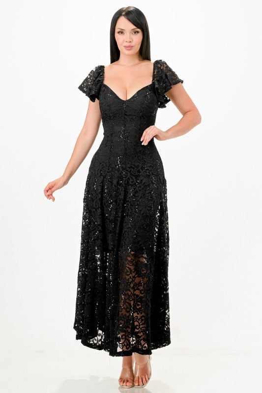 La Scala Butterfly Sleeve Lace Dress