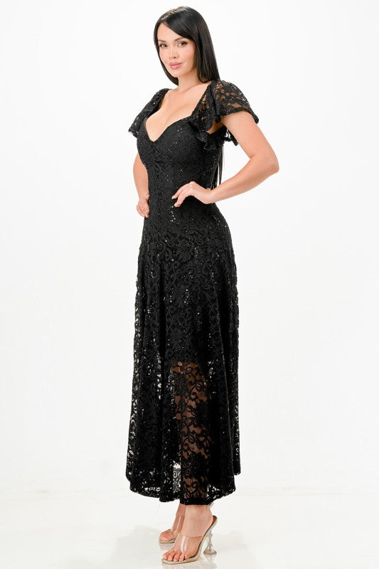 La Scala Butterfly Sleeve Lace Dress