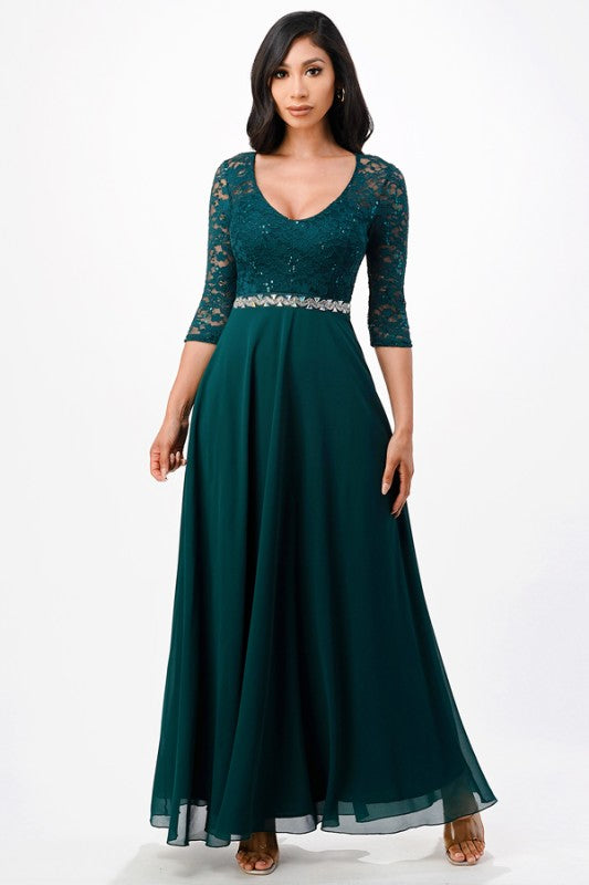 La Scala Chiffon A-Line Dress with Rhinestone Embellishment