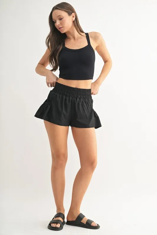 MONO B Smocked High Waist Shorts in Black