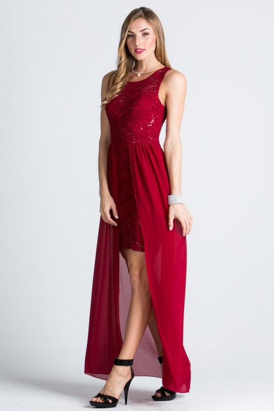 La Scala High Low Overlay Lace Dress