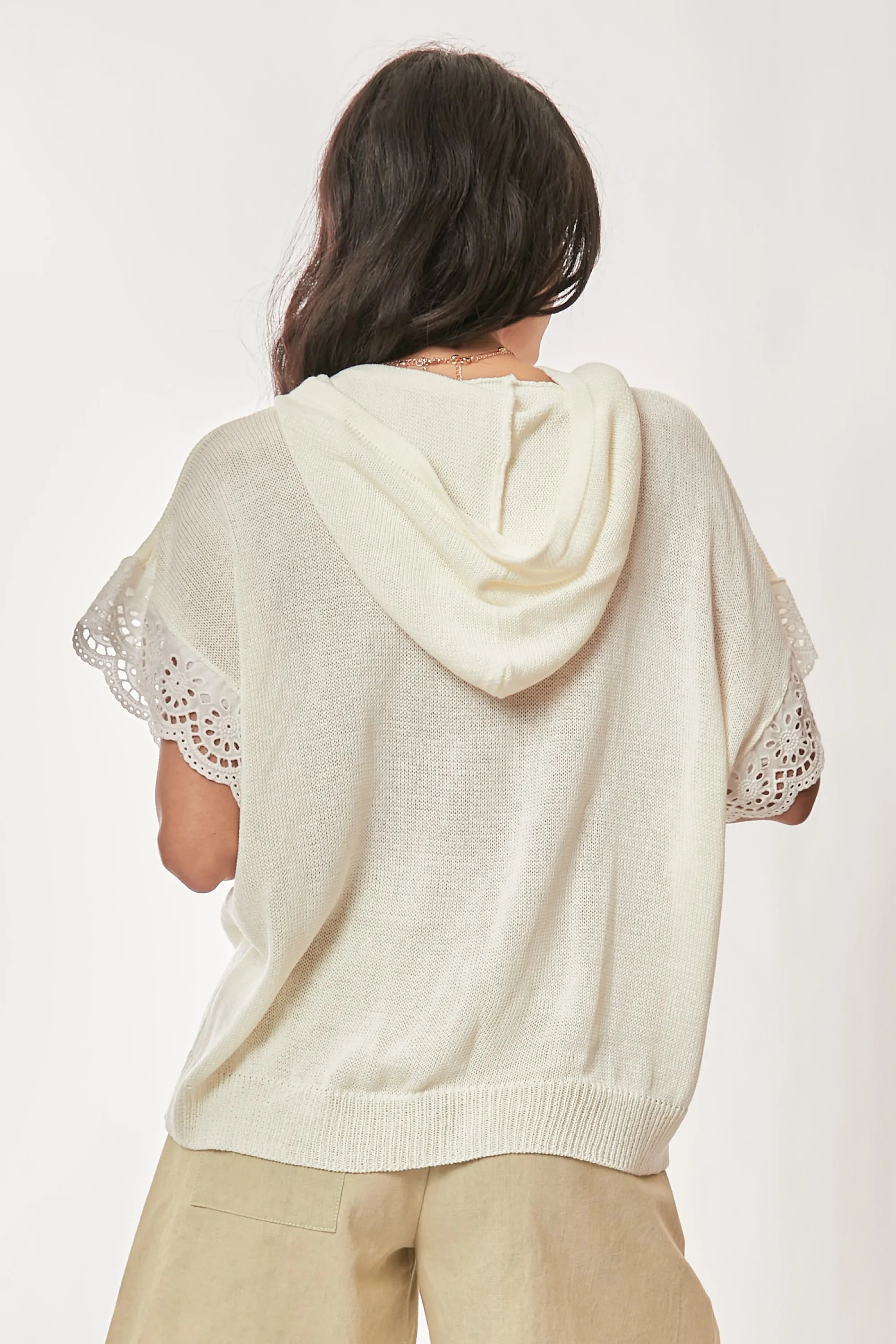 Davi & Dani American Flag Loose Fit Lace Sleeve Hoodie Top