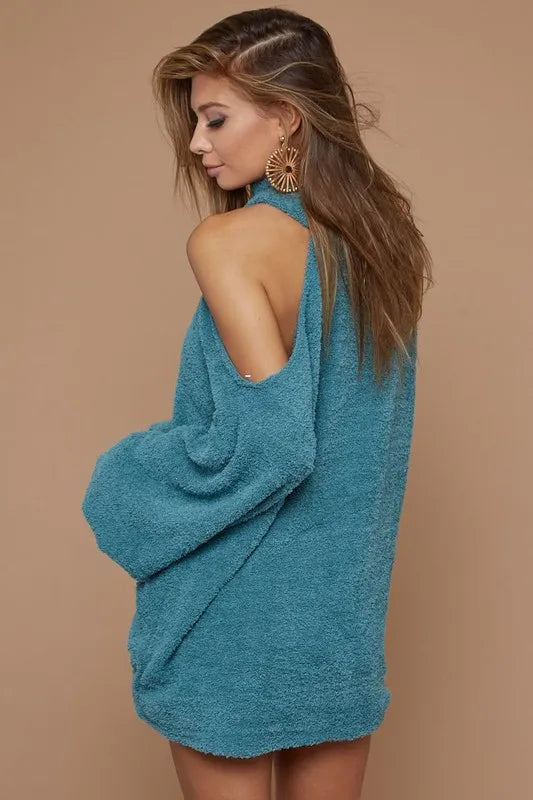 BiBi Belle Sweater Knit Open One Shoulder Turtle Neck