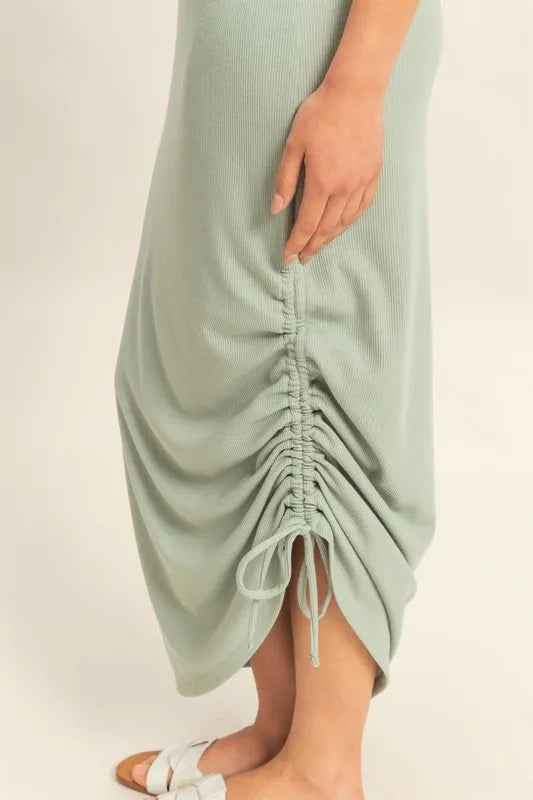 HYFVE Scoop Neck Side Tie Detail Midi Dress in Sage