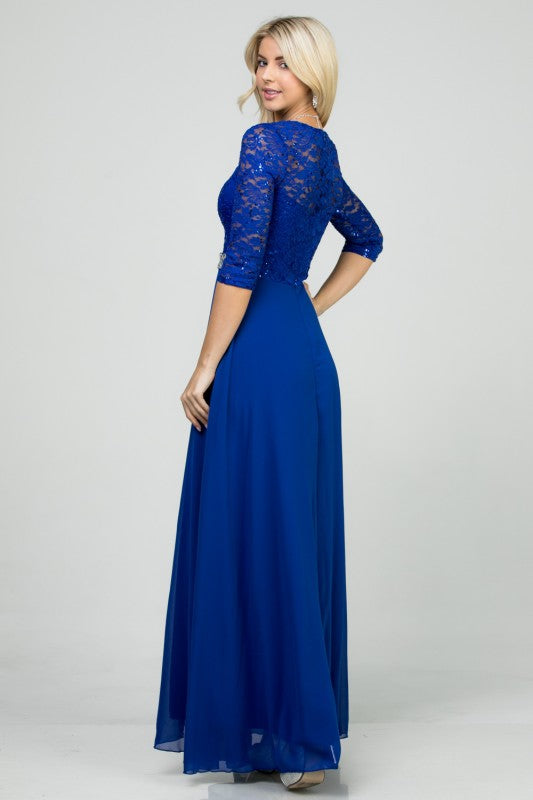 La Scala Chiffon A-Line Dress with Rhinestone Embellishment