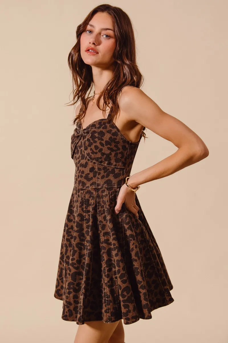 SO ME Mineral Washed Leopard Flare Cami Dress