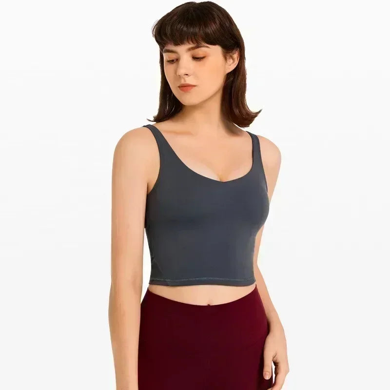 Deep U Back Tank Top with push-up Breathable Bra