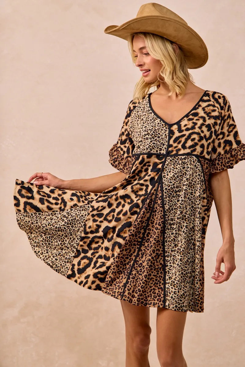 BiBi Leopard Prints Mix and Match Short Sleeves Dress