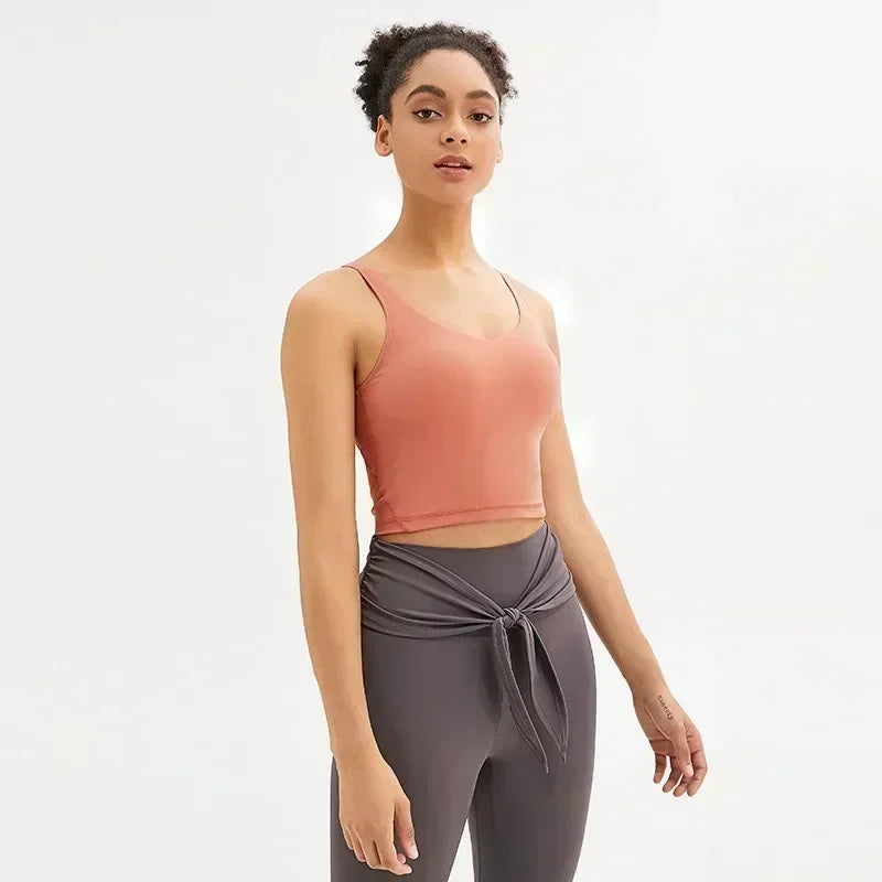 Deep U Back Tank Top with push-up Breathable Bra