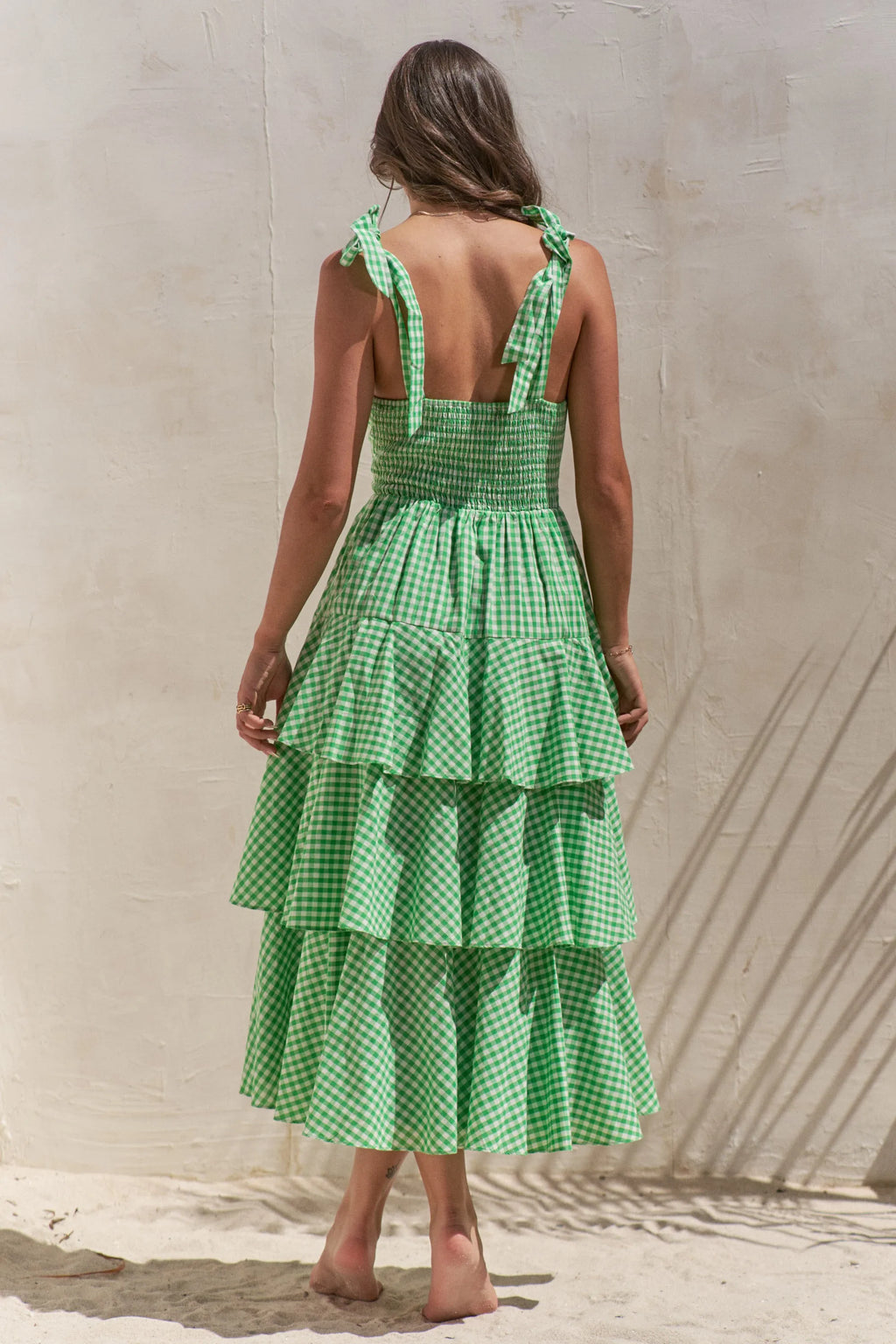 Jade By Jane Sleeveless Gingham Print Tiered Midi Dress