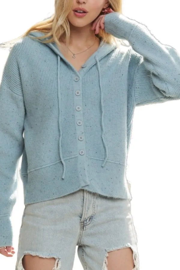 ADORA Hoodie Relaxed Fit  Ribbed Cuffs Sweater Cardigan in Blue