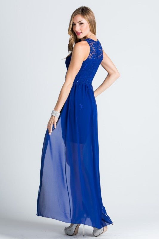 La Scala High Low Overlay Lace Dress