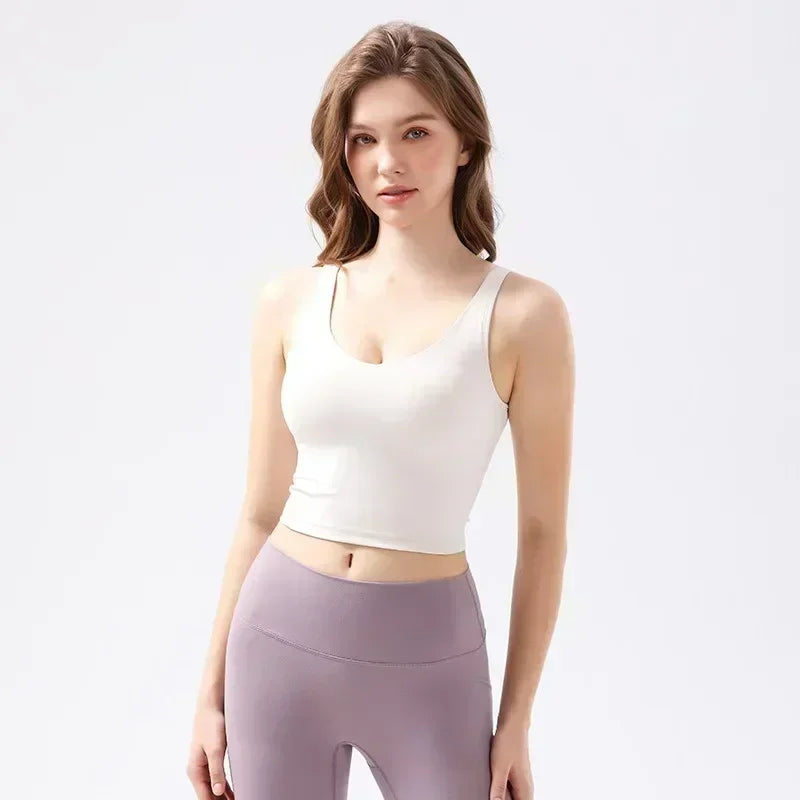 Deep U Back Tank Top with push-up Breathable Bra