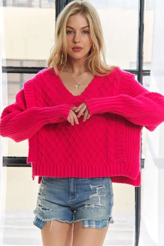 ADORA Ruffle Detail Adorable Sweater in Pink
