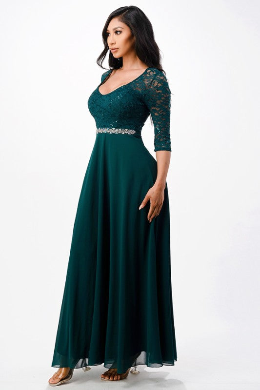 La Scala Chiffon A-Line Dress with Rhinestone Embellishment
