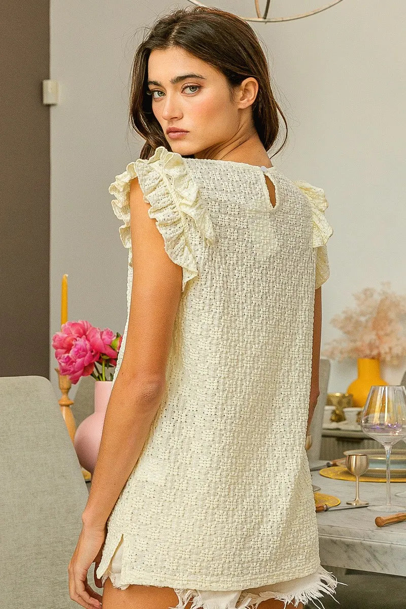 BiBi Floral Ruffled Armhole V-Neck Top