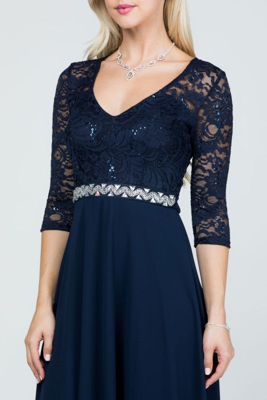 La Scala Chiffon A-Line Dress with Rhinestone Embellishment