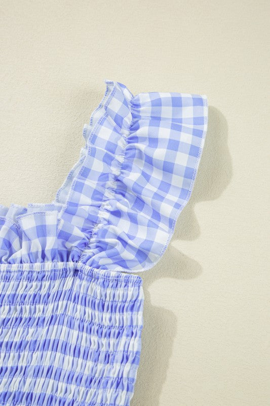 Blue Gingham Plaid Check Maxi Dress