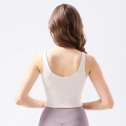 Deep U Back Tank Top with push-up Breathable Bra