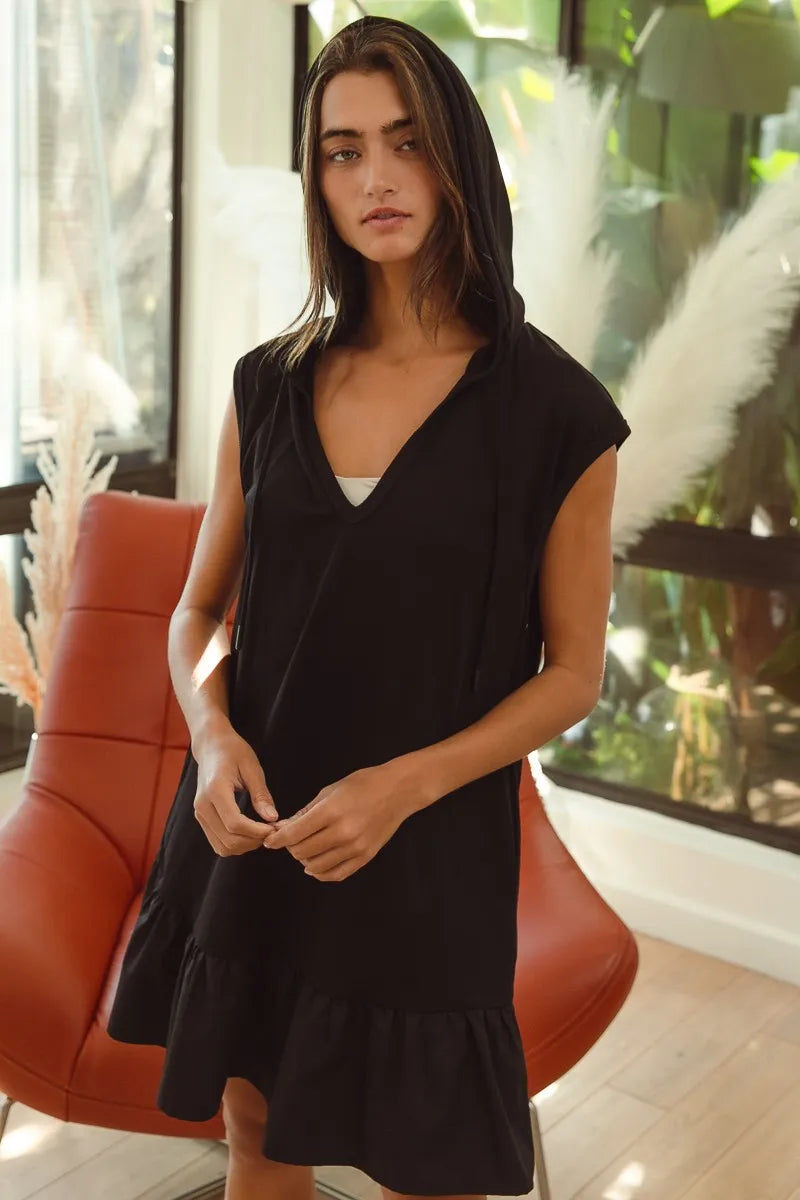 BiBi Ruffled French Terry Hooded Dress