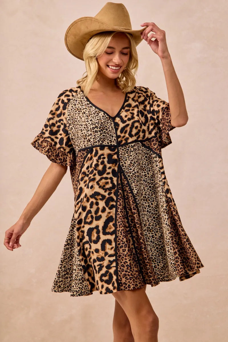 BiBi Leopard Prints Mix and Match Short Sleeves Dress