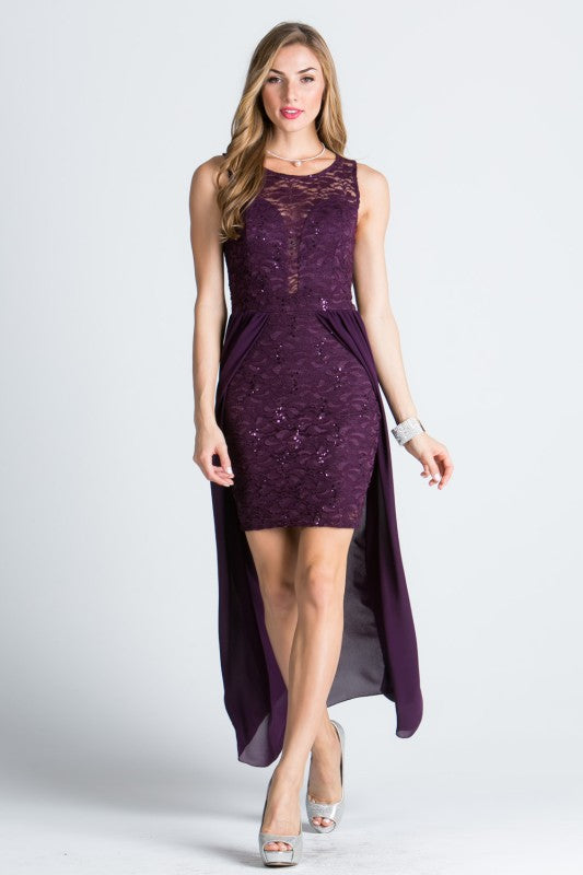 La Scala High Low Overlay Lace Dress