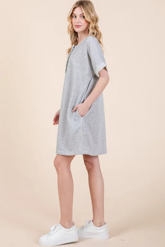 BOMBOM Casual Contrast Trim Henley Dress