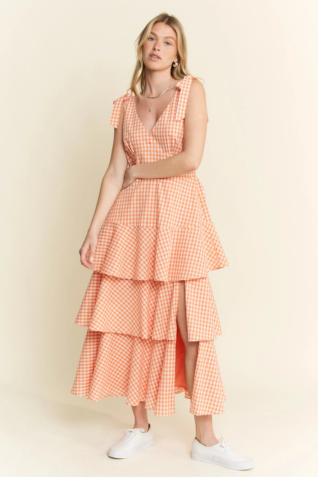 Jade By Jane Sleeveless Gingham Print Tiered Midi Dress