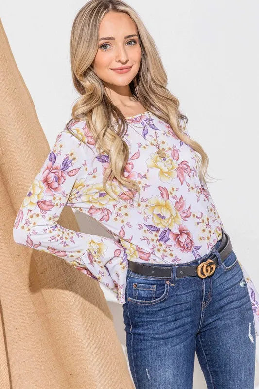 And The Why Floral Printed Bell Sleeve Casual Top