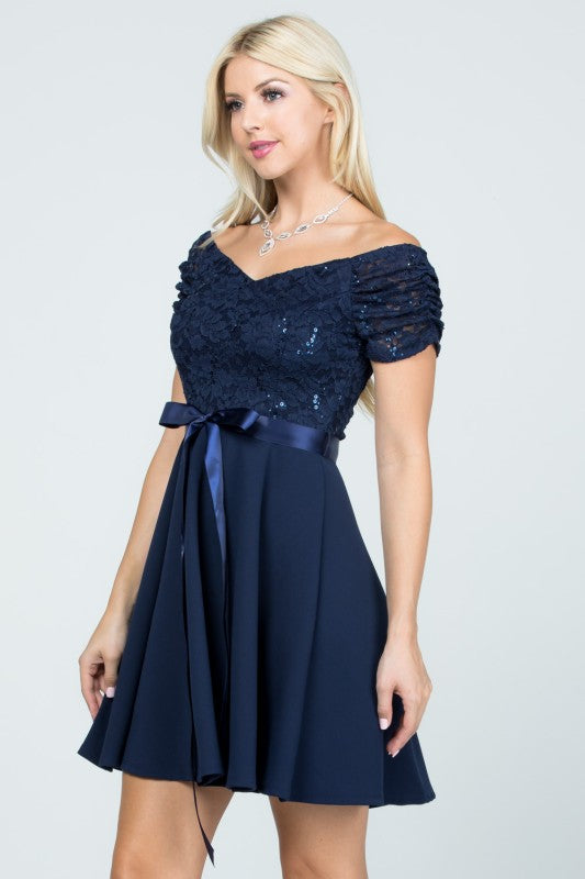 La Scala Off Shoulder Ruched Sleeve Dress
