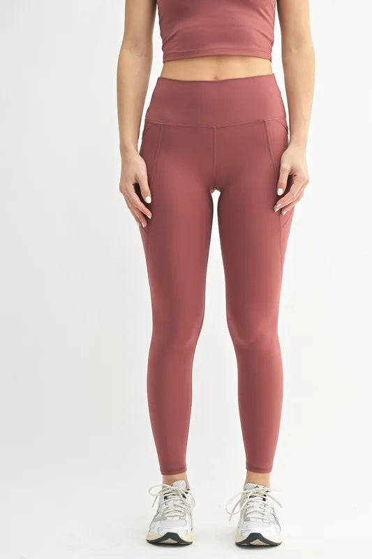 MONO B Venice Cloud Light Sculpt High-Waisted Leggings in Red Pear
