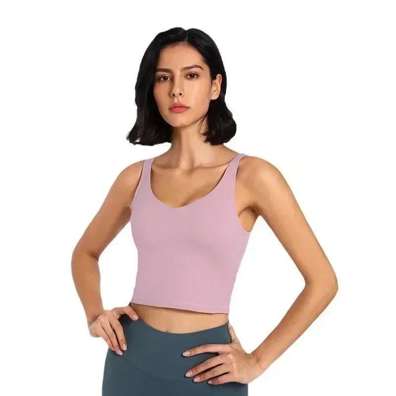 Deep U Back Tank Top with push-up Breathable Bra