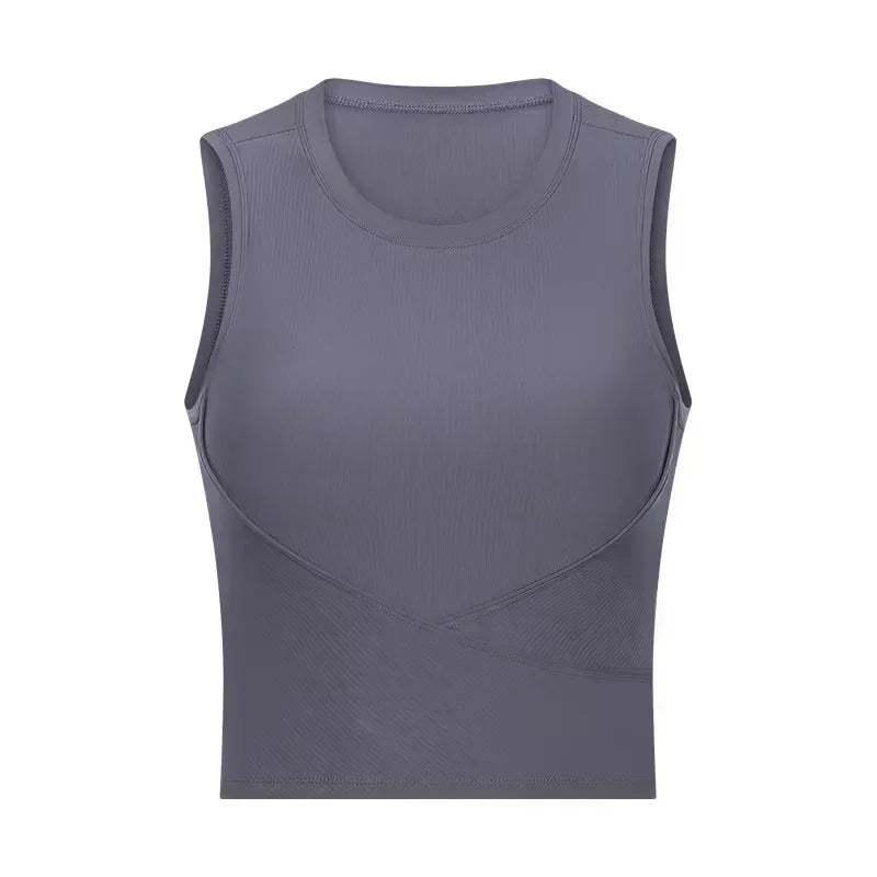 Lemon Women Yoga Sport Vest With Chest Pad Ribbing Fabric Gym Running Bra Sleeveless Quick Dry Pilates Rraining Fitness Tank Top